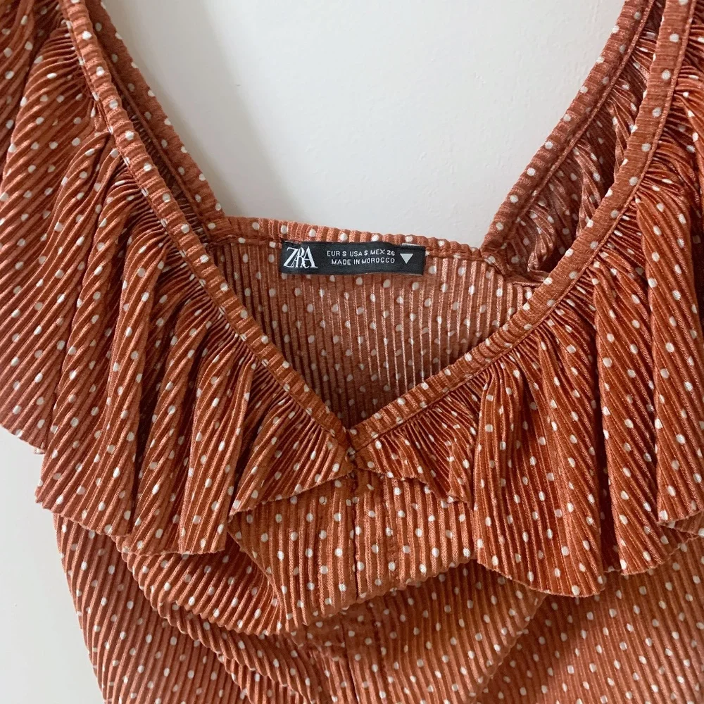 NWOT Zara Ruffle Rust Crop Top - Picture 3 of 5